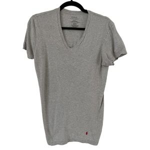 Polo Ralph Lauren Light Gray V Neck Pony Logo Short Sleeve T-Shirt Sz Small